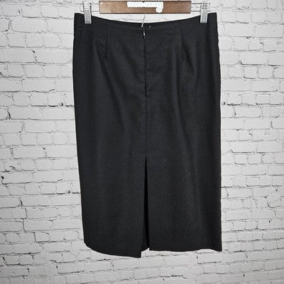 VTG Mikai Jerry Shabo Black Wool Back Slit Lined Pencil Straight Midi Skirt US 6