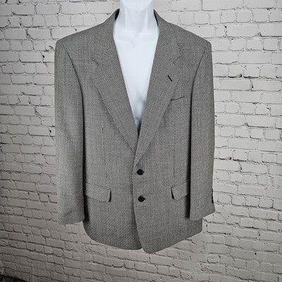 Jones New York Black Grey 100% Wool 2 Button Notch Blazer Sport Coat 42R