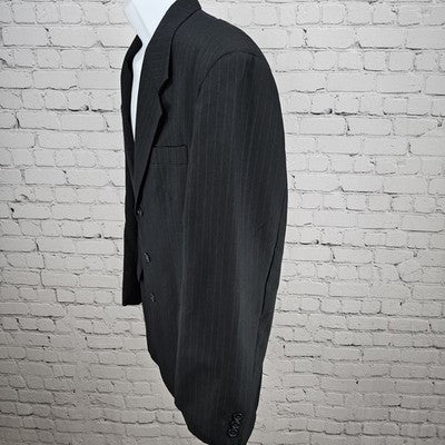 Marco Viali Black Pinstriped 3 Button Ventless Notch Blazer Sport Coat 42R