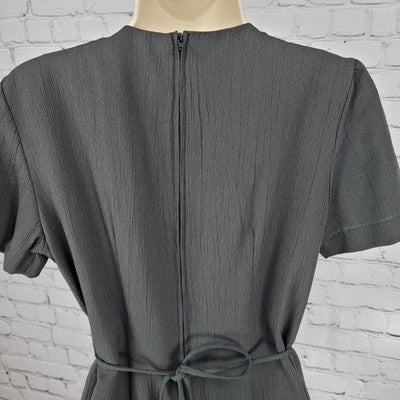 VTG Lisa Jo Dark Green Short Sleeve Tie Back Gold Buttoned Dress Small S