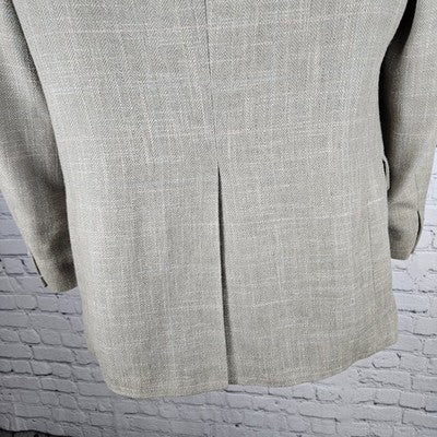 VTG Haggar Gallery Beige Check 2 Button Vented Notch Blazer Sport Coat USA 38