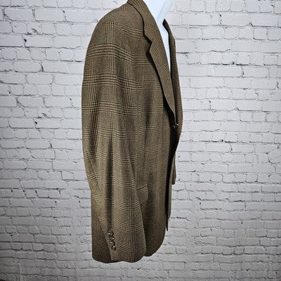 Hart Schaffner Marx Brown Black 100% Wool 3 Button Blazer Sport Coat USA 43R