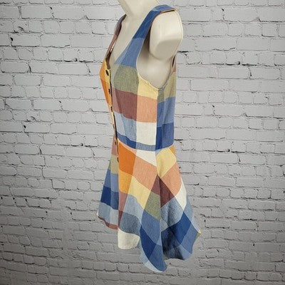 Mata Traders Multicolor Check Sleeveless Buttoned Zip A Line Mini Short Dress XS