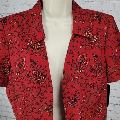 NWT Studio 1 Deep Red Floral Shoulder Pad Open Layering Tunic Top Size 12P