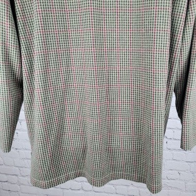 Sun River Green & Tan Houndstooth Cotton Long Sleeve Polo Shirt Size Large L
