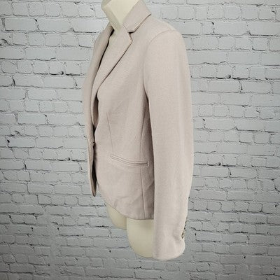 Ann Taylor Beige Herringbone 1 Button Vented Notch Stretch Blazer Suit Jacket 0