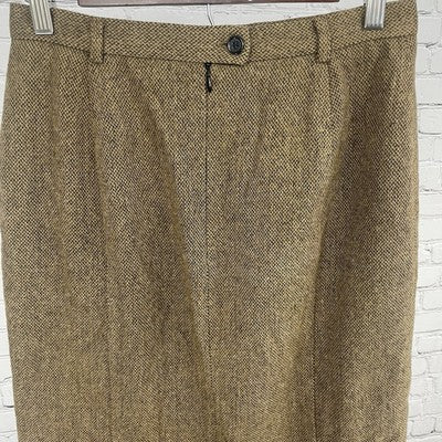 VTG Adolfo Studio Brown Wool Blend Back Slit Lined Zip Closure Skirt Size 8