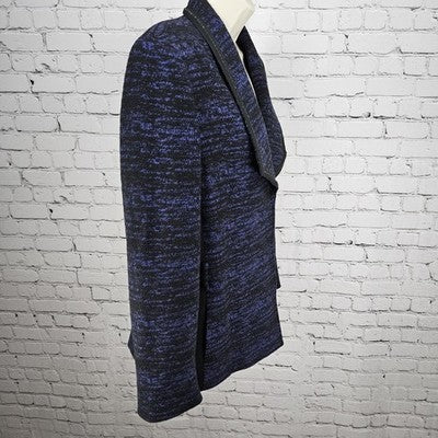 Tahari Black Purple Knit Textured Snapped Collared Pockets Lined Jacket 12