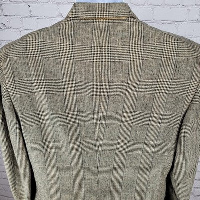 Austin Reed Tan 100% Silk Houndstooth 2 Button Notch Blazer Sport Coat Size 42L