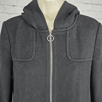 Ann Taylor Black Wool Blend Hooded Full Zip Cargo Pockets Utility Coat 4