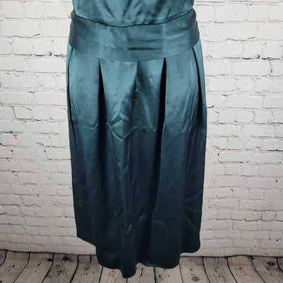 VTG Talbots Green Satin Sleeveless Pleated Tie Back Lined A Line Midi Dress 6