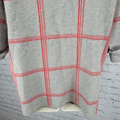 Tahari Grey Red Check 3/4 Cuffed Short Sleeve Pullover Lightweight Sweater 1X
