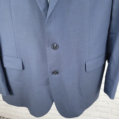Joseph Abboud Navy 100% Wool Marzotto Super 100's Blazer Sport Coat US 50R *hole