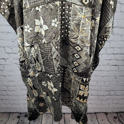 Sante Classics Brown Floral Satin Gold Trim Neck Pakistan Made Kaftan One Size