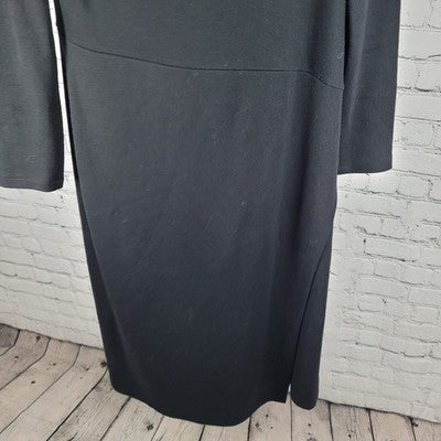 Lafayette 148 Black 100% Wool Long Sleeve Cowl Neck Side Slit Dress Size 12