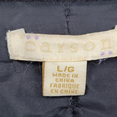 Carson Black 100% Wool Floral Applique Snap Closure Pockets Lined Coat Large L