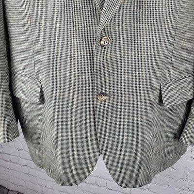 Jos A Bank Black Beige 100% Wool Houndstooth 2 Button Blazer Sport Coat 44R