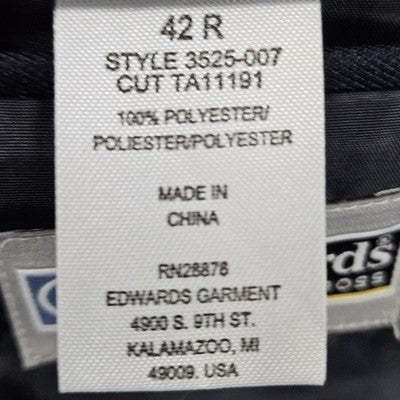 Edwards Navy 2 Button Single Vented Notch Easy Care Suit Blazer Sport Coat 42R