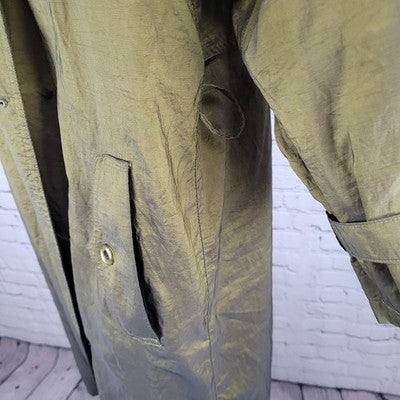 Jones New York Green Sheen Wool Lined Double Breasted Peacoat Trench Coat 8P