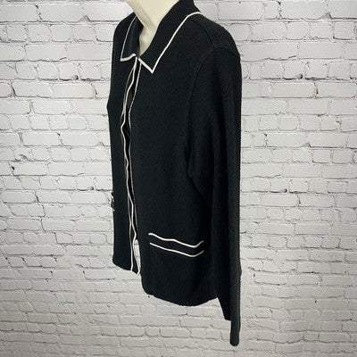 C.D. Petites Black Gold Buttoned Lightweight Sweater Cardigan Size Large L