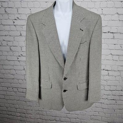 VTG Brandini Black Ivory Check 2 Button Ventless Notch Blazer Sport Coat 40