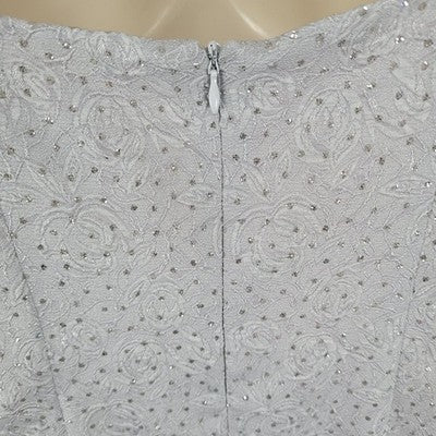VTG JR Nites Calendo Grey Floral Embossed Glitter Side Slit Maxi Dress 10P