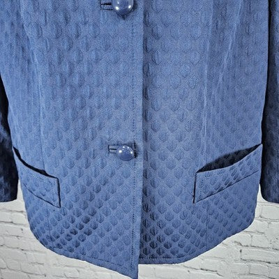 Talbots Navy Textured Collared Buttoned 3/4 Sleeve Lined Cropped Jacket 14