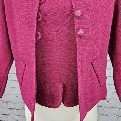VTG Mirsa Red 100% Wool 2 Piece Set Buttoned 3/4 Sleeve Crop Jacket Top Italy 8