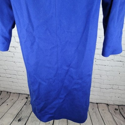VTG KAREN Blue 100% Wool Puff Sleeve Heavyweight Lined Pea Coat USA Made Size 6