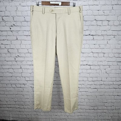 Jos A Bank Beige Traveler Tailored Fit Flat Front Straight Leg Dress Pants 32x30