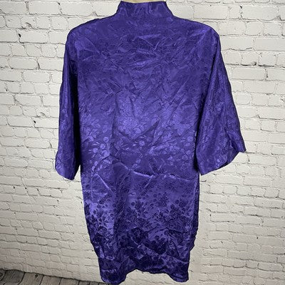 Frederick’s Of Hollywood Purple Roses Satin Short Sleeve Robe Size Medium M