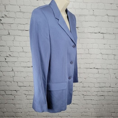 VTG Benchley Ltd Blue Linen Blend 3 Button Notch Blazer Suit Jacket USA Size 8T