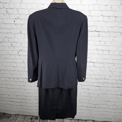 VTG Jones New York Navy 100% Wool Full Skirt Jacket Suit 2 Piece Set USA 8/10