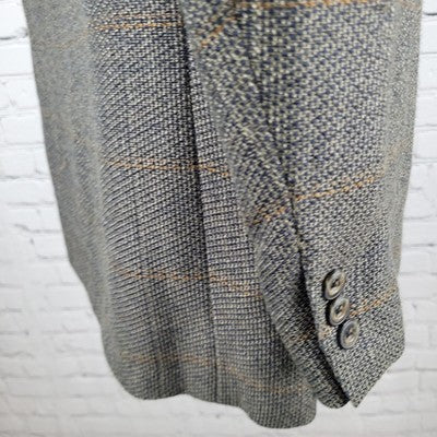 VTG Henry Grethel Brown Windowpane Tweed 2 Button Sport Coat USA Made Size 42L