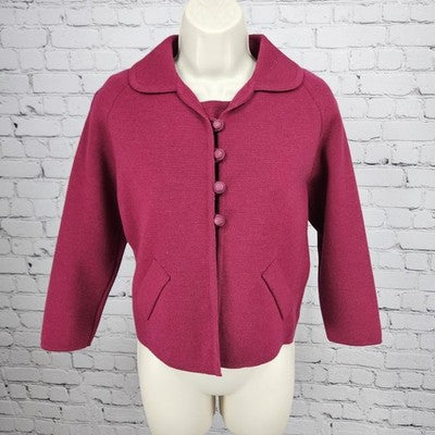 VTG Mirsa Red 100% Wool 2 Piece Set Buttoned 3/4 Sleeve Crop Jacket Top Italy 8