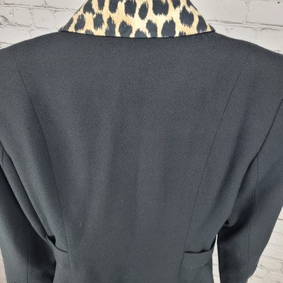 VTG Jones New York Black Worsted Wool Leopard Trim Suit Jacket USA Petite 6P