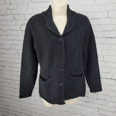 Lord & Taylor Black 100% Wool Buttoned Unlined Collared Pockets Jacket PM Medium