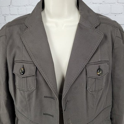 Ann Taylor Brown Cotton Blend Stretch Buttoned Collared Unlined Jacket Size 6