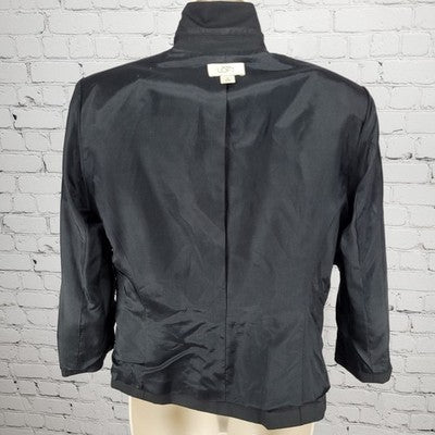 Ann Taylor LOFT Black Ruffle Pleated One Button Blazer Suit Short Jacket Size 8