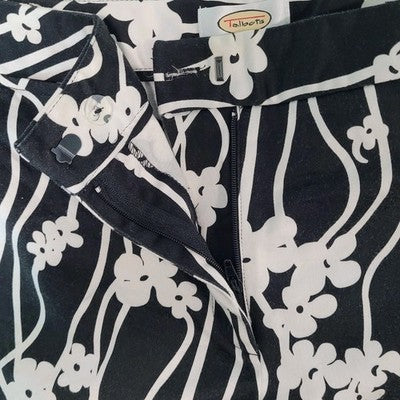 Talbots Black & White Floral Stretch Mid Rise Pants USA Made Size 8 (28x26)