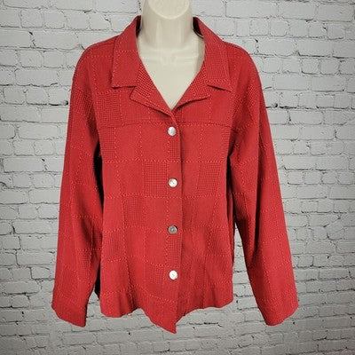 Coldwater Creek Red Cotton Blend Stretch Check Buttoned Over Shirt Size XL