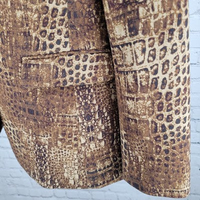 Peace Of Cloth Brown Animal Print 1 Button Stretch Blazer Jacket USA Made Size 8