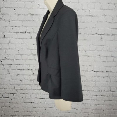 Ann Taylor LOFT Black Ruffle Pleated One Button Blazer Suit Short Jacket Size 8