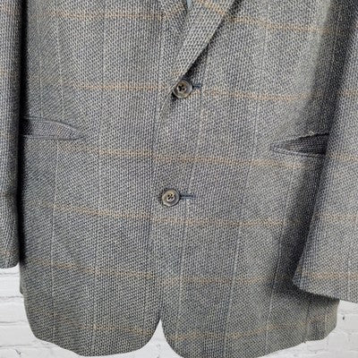 VTG Henry Grethel Brown Windowpane Tweed 2 Button Sport Coat USA Made Size 42L