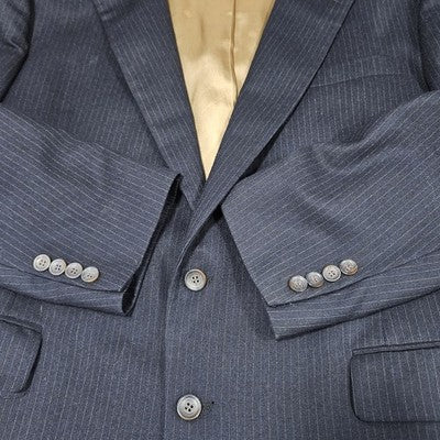 VTG Bill Blass Navy Pinstriped 2 Button Vented Notch Blazer Sport Coat USA 46L