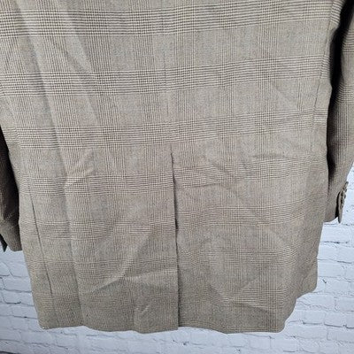 Lauren Ralph Lauren Brown 100% Wool Check 3 Button Blazer Sport Coat 41T *holes