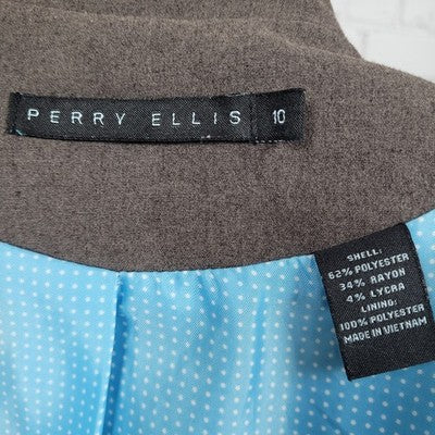 Perry Ellis Brown 1 Button Vented Lined Notch Blazer Women’s Suit Jacket Size 10