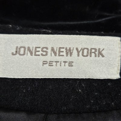 VTG Jones New York Black 100% Wool Velvet Collar Over Coat USA Small Petite SP