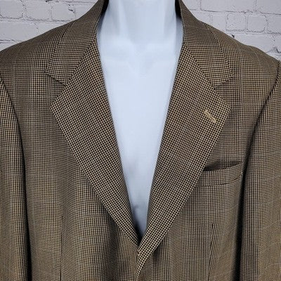 VTG Harold Powell Black Tan Houndstooth 3 Button Notch Blazer Sport Coat USA 42R
