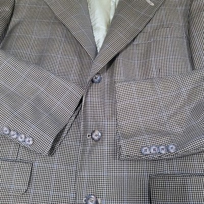 VTG Harold Powell Black Tan Houndstooth 3 Button Notch Blazer Sport Coat USA 42R